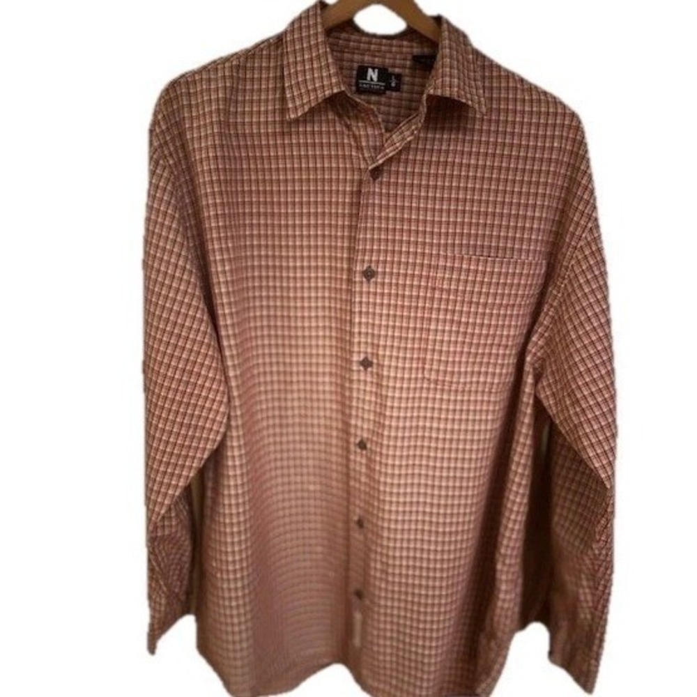 Nautica Jeans Company Mens L Red Orange Plaid Long Sleeve Cotton Button Shirt